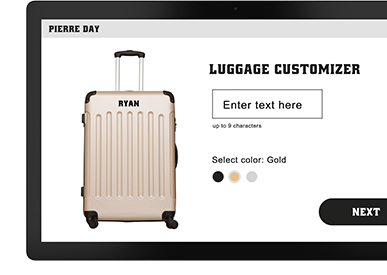 Bildschirm mit „Pierre Bay Luggage Customizer“